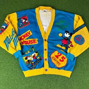 Vintage 90s Mickey & Co Disney All Over Print Cardigan Sweater Sz XL